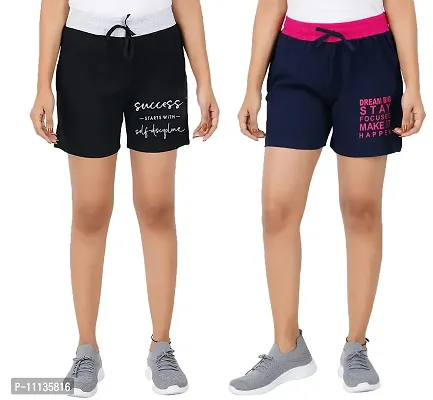 Casual Shorts Women | Casual Shorts Women Combo | Regular Shorts for Women | Bermuda for Women | Boxer Shorts Women Pack 2 (XLarge, Navvy& Black)