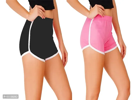 Blacktail Women Shorts/Women Shorts Combo/Women Shorts Nightwear/Shorts for Women (M, BK-PK)-thumb0