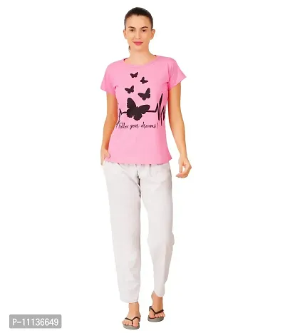 Blacktail Women Tshirts and Pants/Ladies Nightwear Set/Nightwear top and Pant Set-Pack1(XL) Pink-thumb0