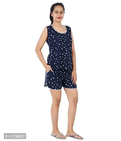 Blacktail Women's Cotton Printed Night Suit Set of Top & Shorts/Women Sleepwear Set(XXL) Blue-thumb2