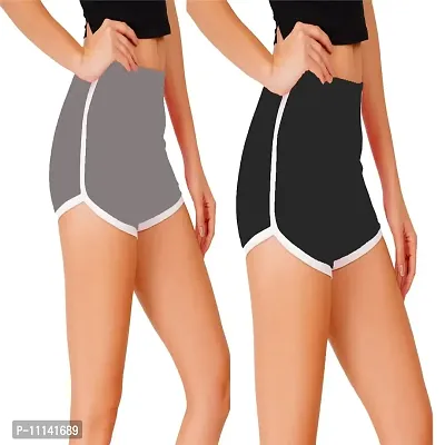Blacktail Women Shorts/Women Shorts Combo/Women Shorts Nightwear/Shorts for Women (S, Sgrey-BK)