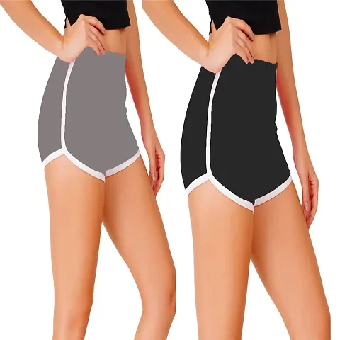 Blacktail Women Shorts/Women Shorts Combo/Women Shorts Nightwear/Shorts for Women (M, BK-PK)