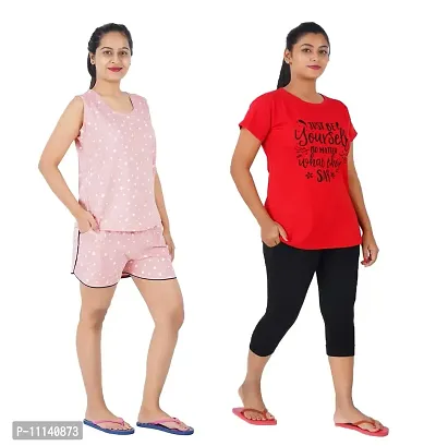 Blacktail Night Dress Women | Night Suits Women net | Nightwear Set Ladies (XX-Large, PK-RED)