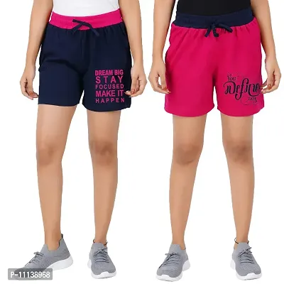 Blacktail Casual Shorts Women | Casual Shorts Women Combo | Regular Shorts for Women | Bermuda for Women | Boxer Shorts Women Pack 2 (Largre, Pink-Navy)