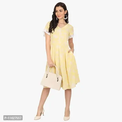 double layer flutter sleeve yellow dress for Women
