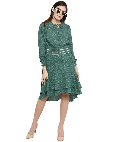 PLEATED WAIST GREEN MINI DRESS