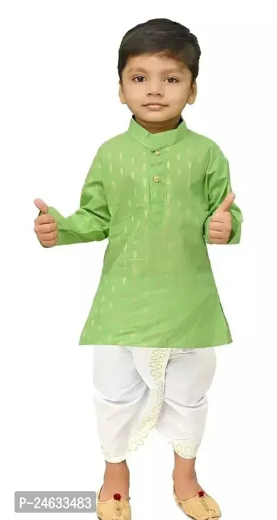 Stylish Cotton Green Kurta Sets For Kids