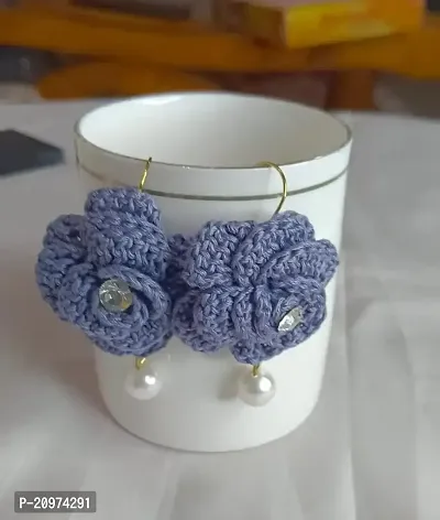 Zufa Creation Handicraft Crochet Worked Cotton Fabric Earrings for Women(Earring 18)