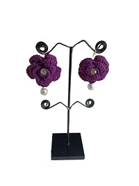 Zufa Creation Handicraft Crochet Worked Cotton Fabric Earrings for Women (Dark Purple)-thumb1