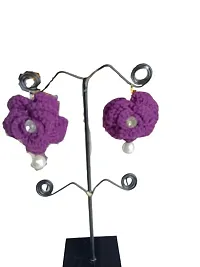 Zufa Creation Handicraft Crochet Worked Cotton Fabric Earrings for Women (Purple)-thumb1