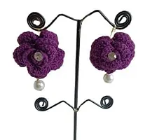 Zufa Creation Handicraft Crochet Worked Cotton Fabric Earrings for Women (Dark Purple)-thumb2