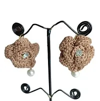 Zufa Creation Handicraft Crochet Worked Cotton Fabric Earrings for Women (Light Brown)-thumb2