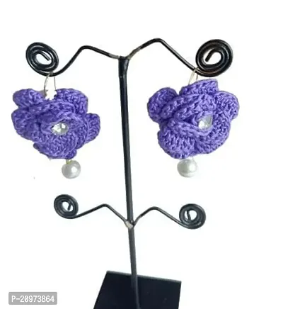 Zufa Creation Handicraft Crochet Worked Cotton Fabric Earrings for Women (Purple)