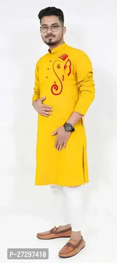 Yellow Cotton Kurta Sets For Men