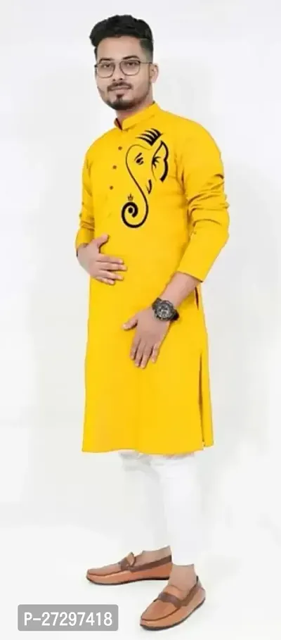 Yellow Cotton Kurta Sets For Men-thumb0