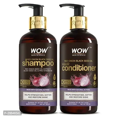 Wow Skin Science Onion Oil Shampoo  Conditioner Kit With Red Onion Seed Oil Extract, Black Seed Oil  Pro-Vitamin B5 (Shampoo + Conditioner), 600 Ml-thumb0