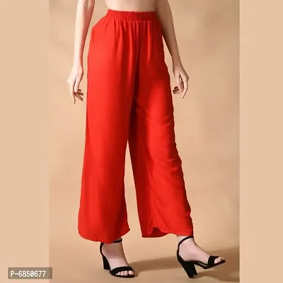Solid Red Wide Leg Womens Casual Wear Palazzo-thumb3