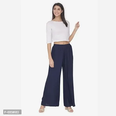 Solid NavyBlue Wide Leg Womens Casual Wear Palazzo-thumb2