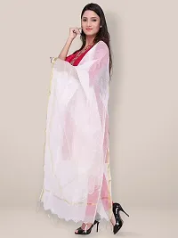 Trendy Cotton Silk White Checked With Zari Border And Tassel Work Dupatta For Women-thumb2
