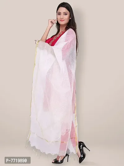 Trendy Cotton Silk White Checked With Zari Border And Tassel Work Dupatta For Women-thumb3