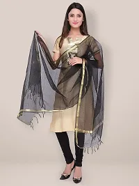 Trendy Cotton Silk Black Checked With Zari Border And Tassel Work Dupatta For Women-thumb1