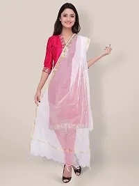 Trendy Cotton Silk White Checked With Zari Border And Tassel Work Dupatta For Women-thumb1