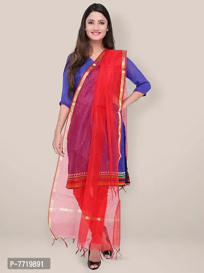 Trendy Cotton Silk Red Checked With Zari Border And Tassel Work Dupatta For Women