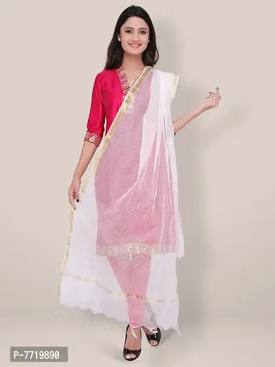Trendy Cotton Silk White Checked With Zari Border And Tassel Work Dupatta For Women-thumb0