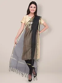 Trendy Cotton Silk Black Checked With Zari Border And Tassel Work Dupatta For Women-thumb3
