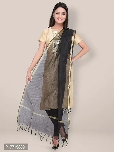Trendy Cotton Silk Black Checked With Zari Border And Tassel Work Dupatta For Women-thumb4