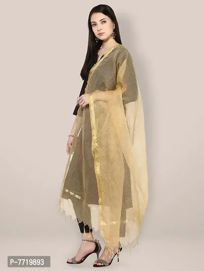 Trendy Cotton Silk Beige Checked With Zari Border And Tassel Work Dupatta For Women