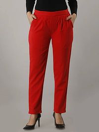 Elegant Red Winter Wear Woolen Trouser Pants For Women-thumb1