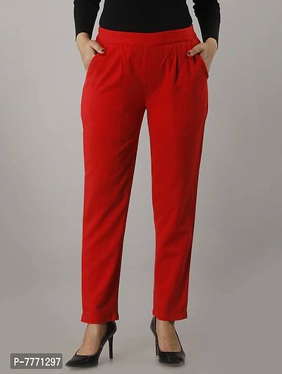 Elegant Red Winter Wear Woolen Trouser Pants For Women-thumb2