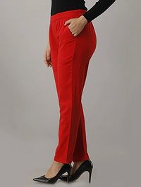 Elegant Red Winter Wear Woolen Trouser Pants For Women-thumb2