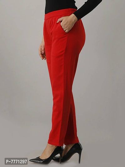 Elegant Red Winter Wear Woolen Trouser Pants For Women-thumb3