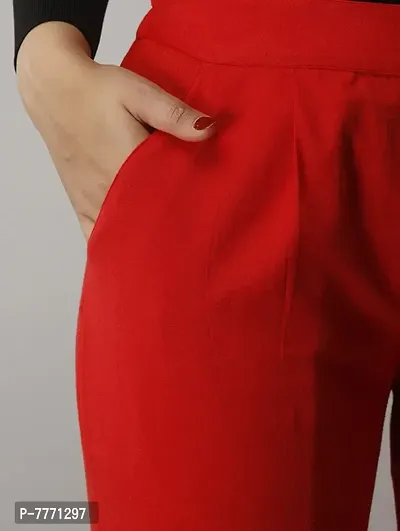 Elegant Red Winter Wear Woolen Trouser Pants For Women-thumb5