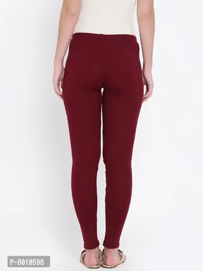 Stylish Fancy Woolen Maroon Solid Winter Leggings For Women-thumb3