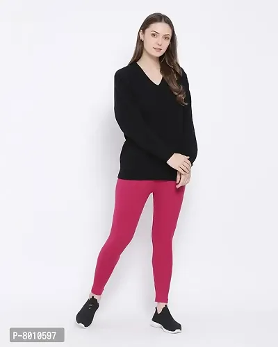 Stylish Fancy Woolen Pink Solid Winter Leggings For Women-thumb0