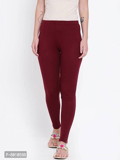 Stylish Fancy Woolen Maroon Solid Winter Leggings For Women-thumb4