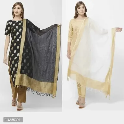 Stylish Cotton Silk Self Design Banarasi Dupatta For Women- Pack of 2-thumb0