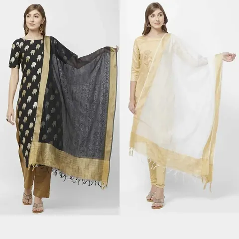 Stylish Silk Self Design Banarasi Dupatta For Women- Pack of 2