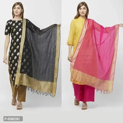 Stylish Cotton Silk Self Design Banarasi Dupatta For Women- Pack of 2