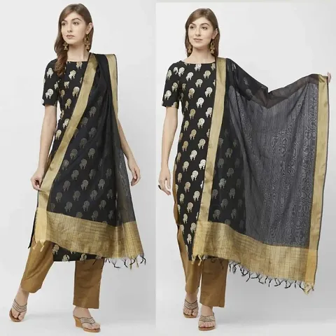 Women solid Banarsi Dupatta (Black +Black)