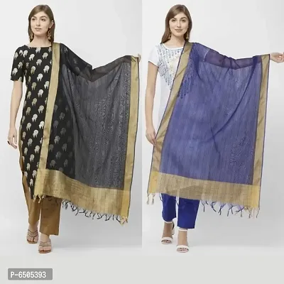 Stylish Cotton Silk Self Design Banarasi Dupatta For Women- Pack of 2