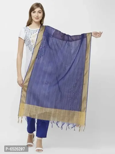 Stylish Navy Blue Cotton Silk Self Design Dupatta For Women