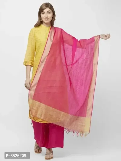 Stylish Pink Cotton Silk Self Design Dupatta For Women-thumb0