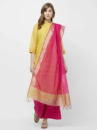 Stylish Pink Cotton Silk Self Design Dupatta For Women-thumb1