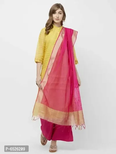 Stylish Pink Cotton Silk Self Design Dupatta For Women-thumb2
