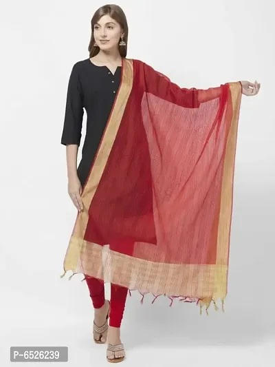 Stylish Red Cotton Silk Self Design Dupatta For Women
