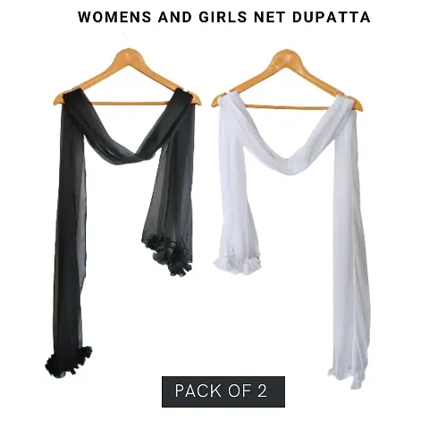 Women Solid Net Dupatta (Pack of 2)